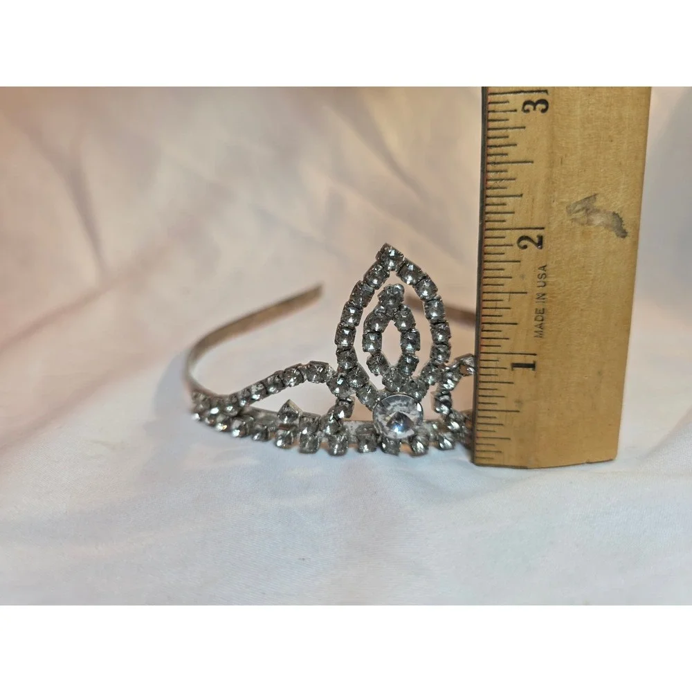 Vintage Silver Rhinestone Tiara Headband Clear Crystal Crown Bridal Prom Costume